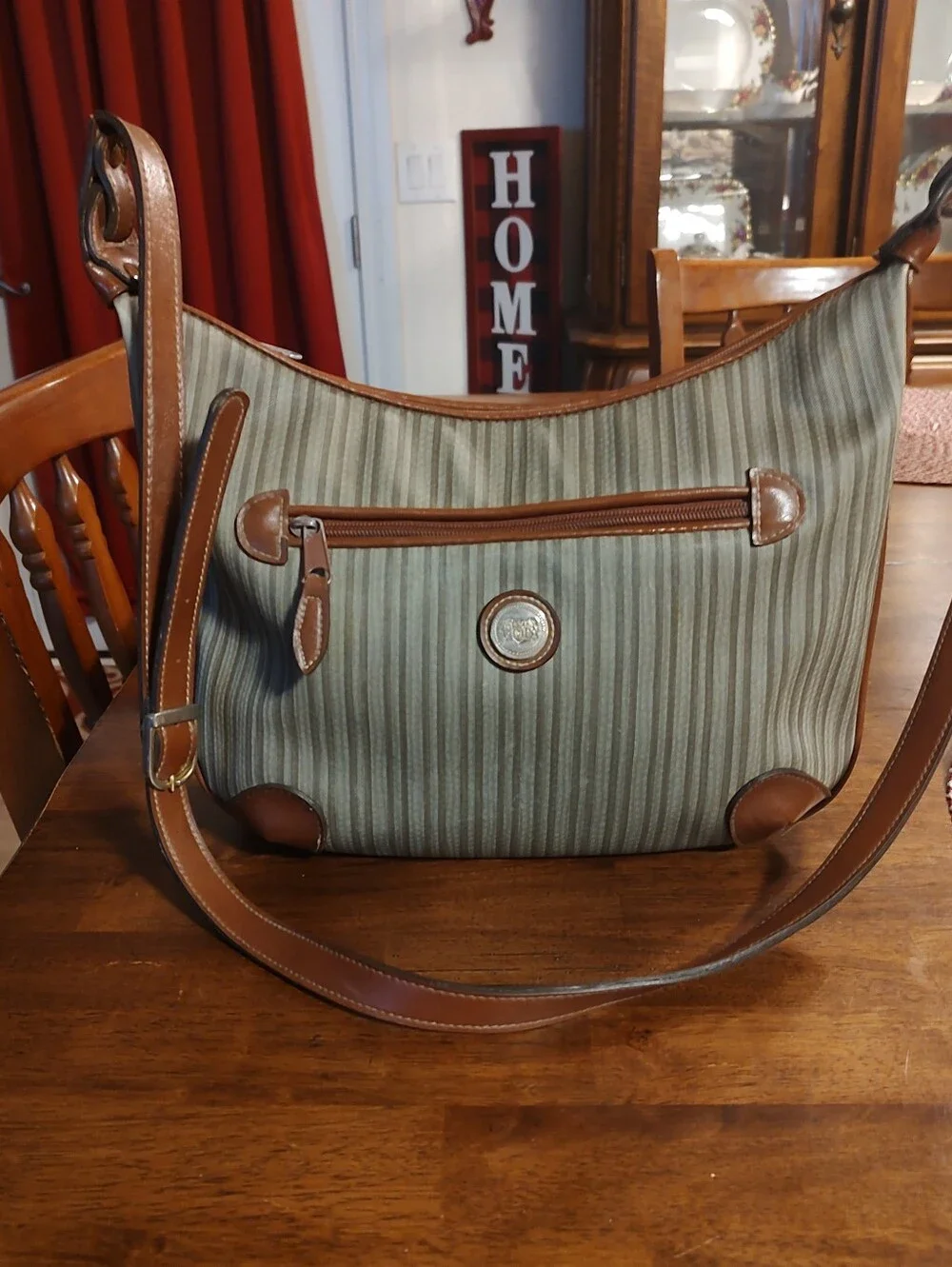Striped Green & Brown Crossbody Shoulder Bag